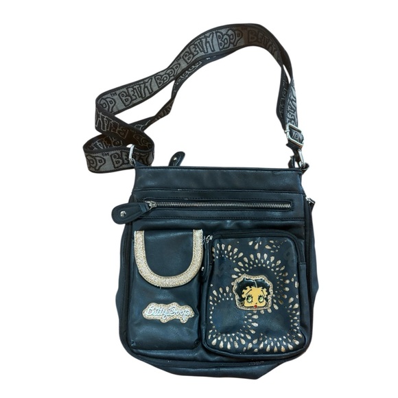 Betty Boop Handbags - Betty Boop Y2K Crossbody Bag Black Multi Pocket Cartoon Shoulder Purse Retro